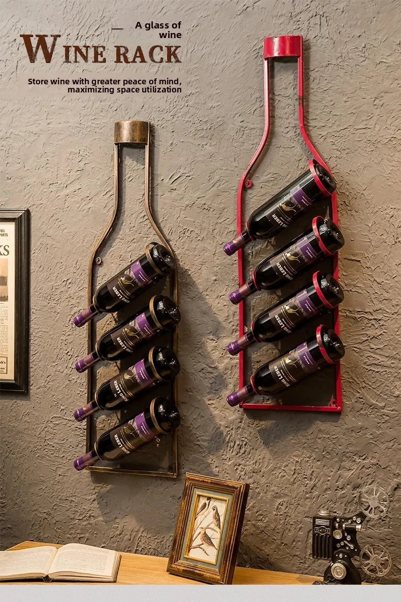 Simple Iron Art Wall Mounted Wine Rack Decorative Hanging Red Wine Holder Creative Home Decor Products Wine Basket/Stand