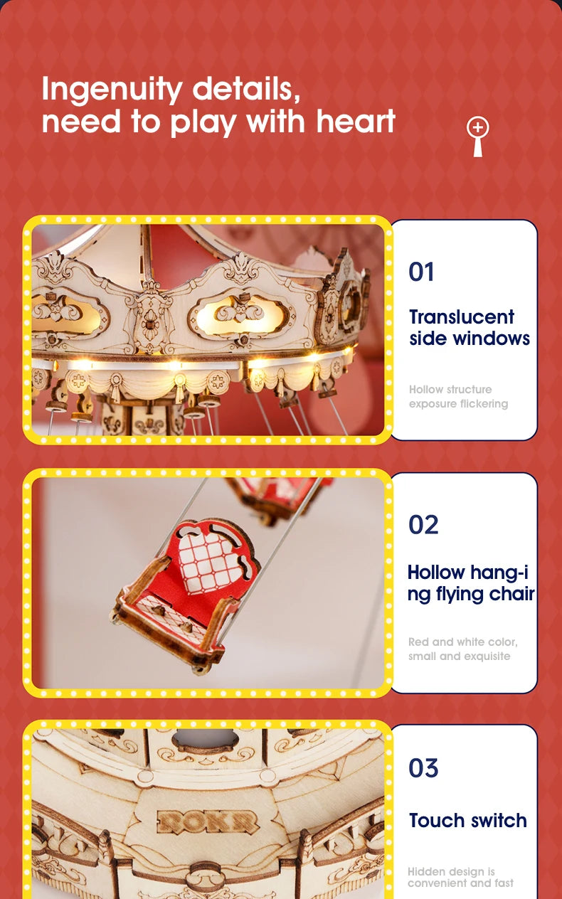 Roboitme Music Box Christmas Melody Swing 3D Wooden Puzzle