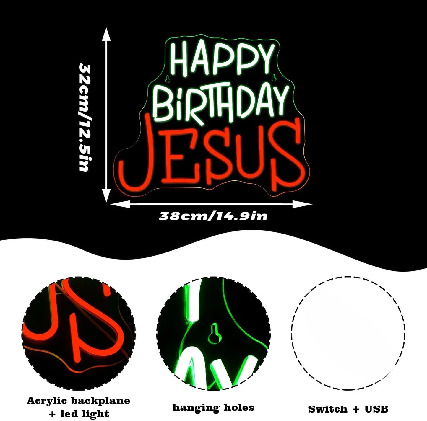 Happy Birthday Jesus Christmas Neon Led Sign