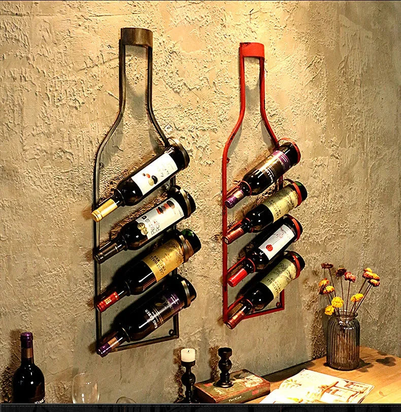 Simple Iron Art Wall Mounted Wine Rack Decorative Hanging Red Wine Holder Creative Home Decor Products Wine Basket/Stand