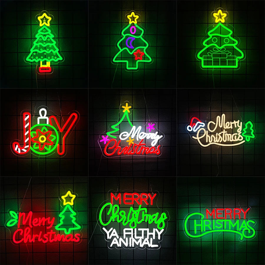 Merry Christmas, Joy and Christmas Tree Neon Signs