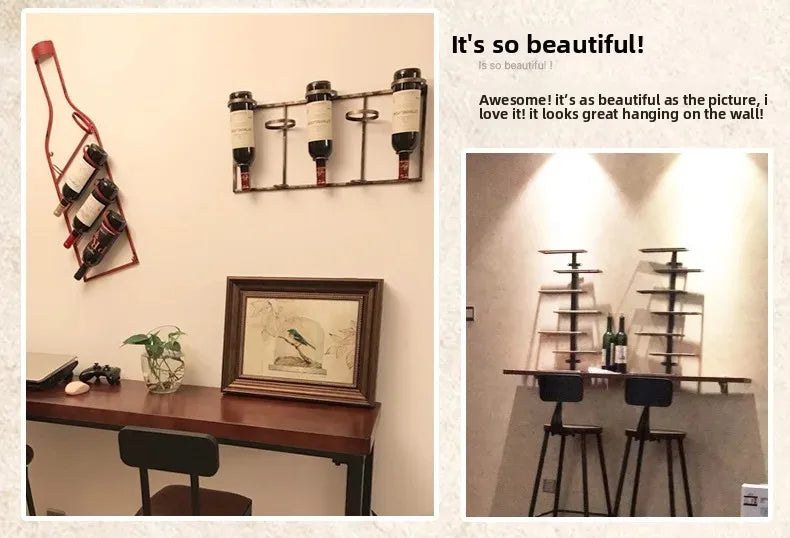 Simple Iron Art Wall Mounted Wine Rack Decorative Hanging Red Wine Holder Creative Home Decor Products Wine Basket/Stand