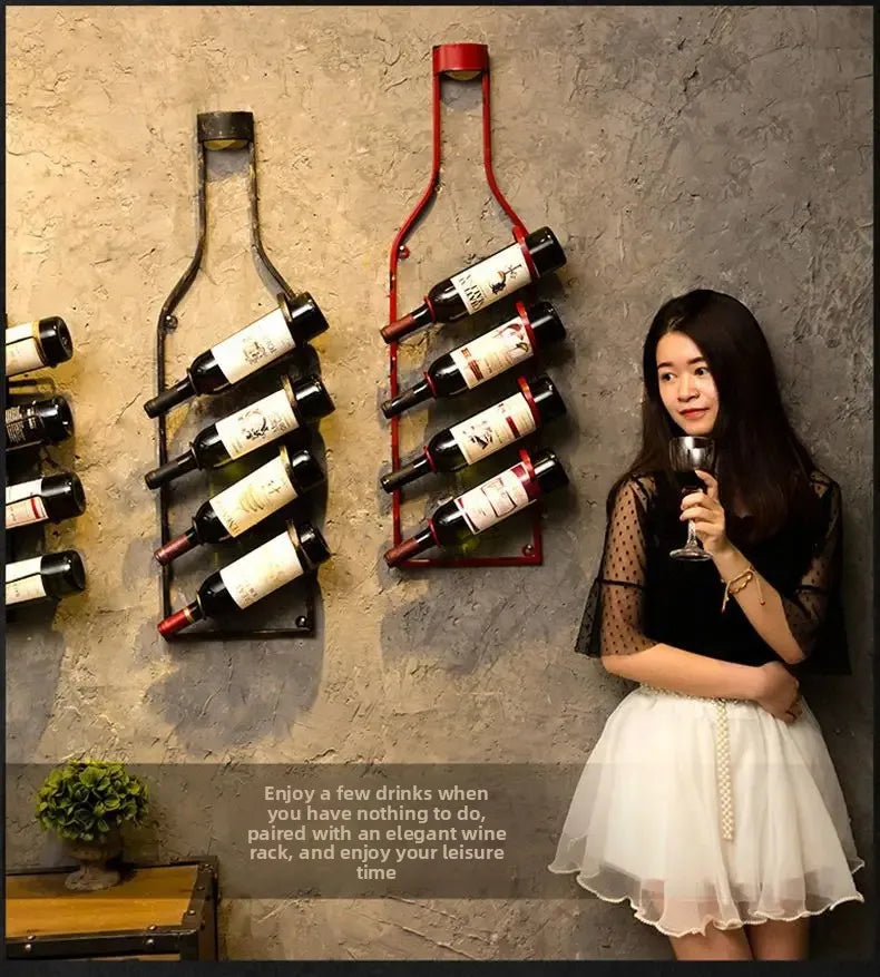 Simple Iron Art Wall Mounted Wine Rack Decorative Hanging Red Wine Holder Creative Home Decor Products Wine Basket/Stand