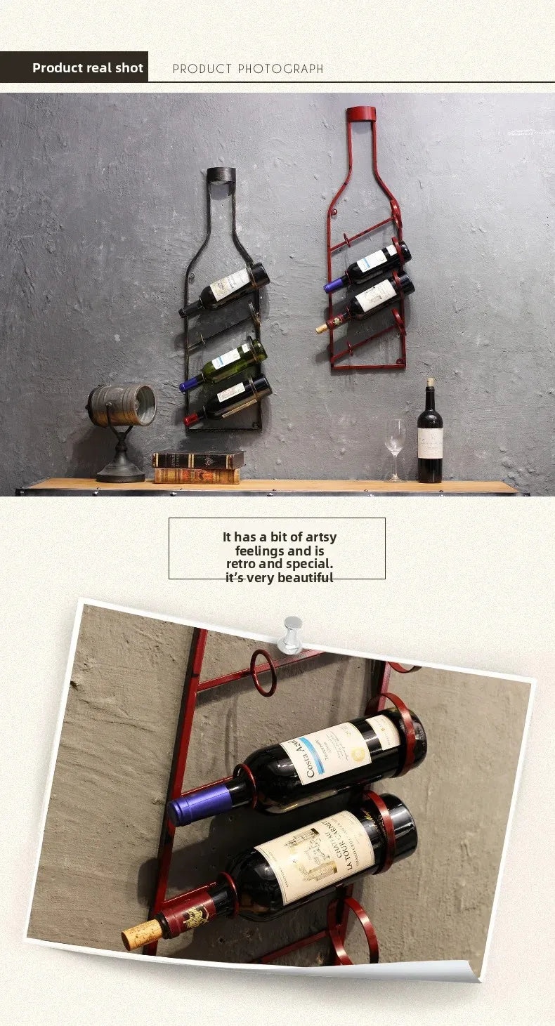 Simple Iron Art Wall Mounted Wine Rack Decorative Hanging Red Wine Holder Creative Home Decor Products Wine Basket/Stand