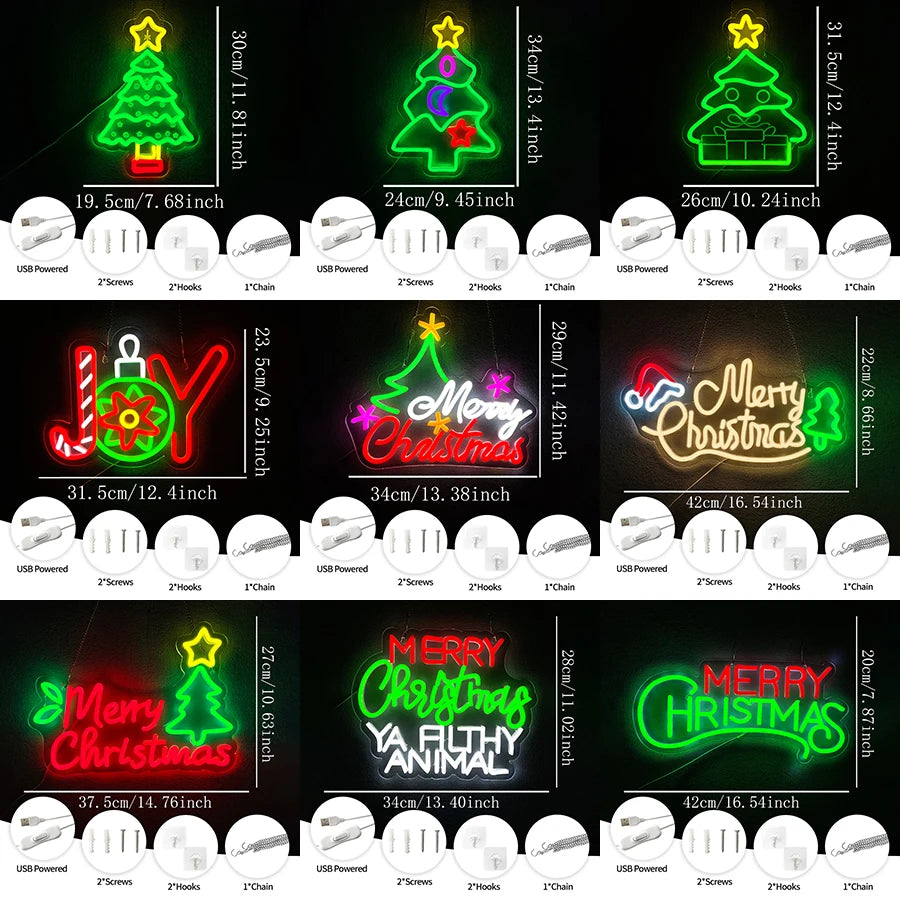 Merry Christmas, Joy and Christmas Tree Neon Signs