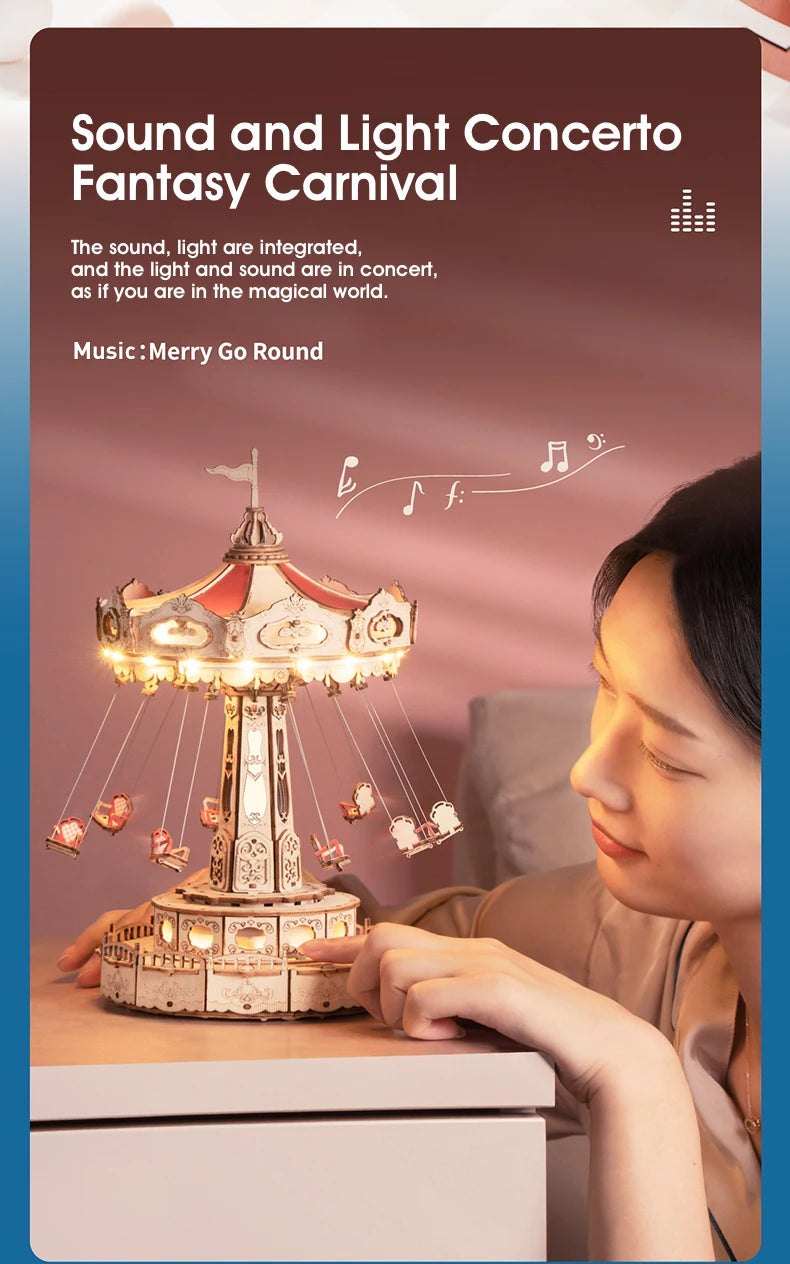 Roboitme Music Box Christmas Melody Swing 3D Wooden Puzzle