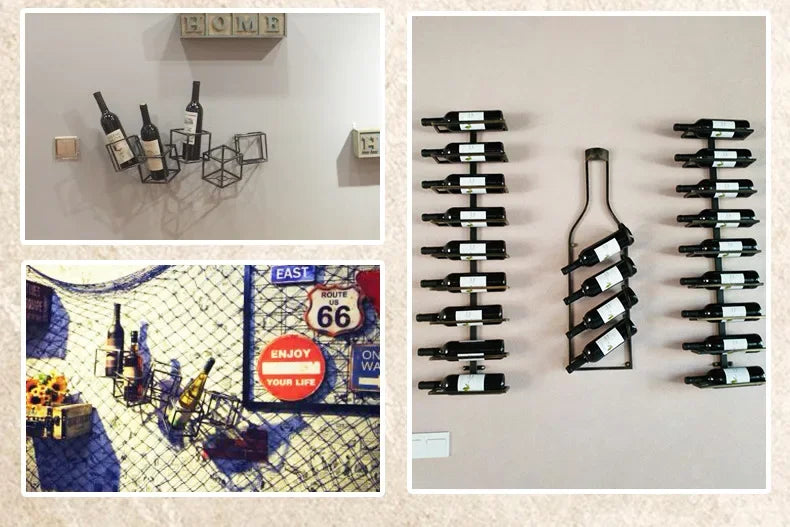 Simple Iron Art Wall Mounted Wine Rack Decorative Hanging Red Wine Holder Creative Home Decor Products Wine Basket/Stand