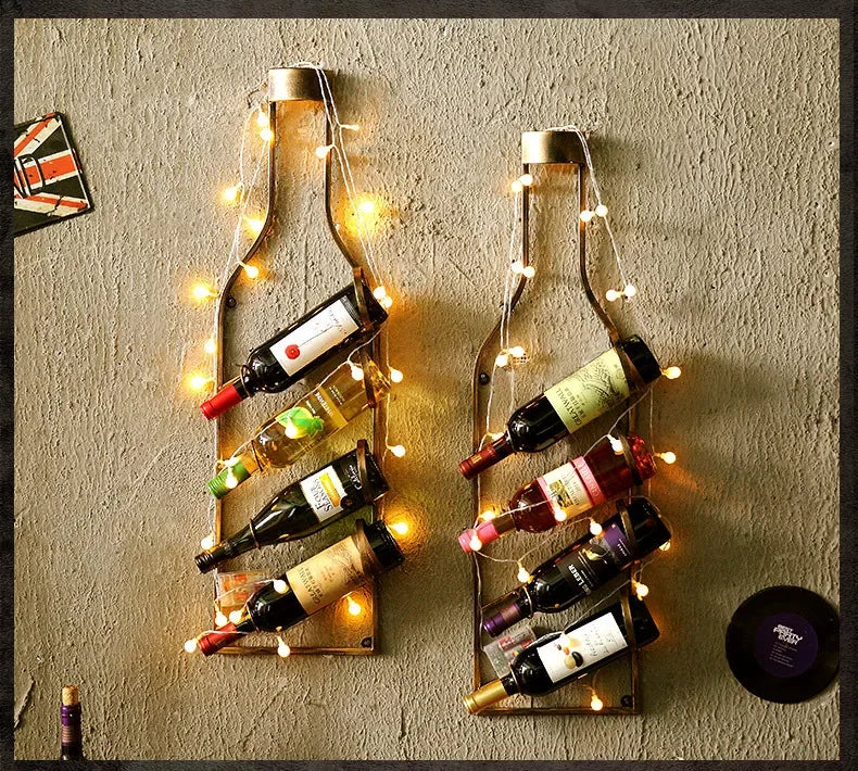 Simple Iron Art Wall Mounted Wine Rack Decorative Hanging Red Wine Holder Creative Home Decor Products Wine Basket/Stand