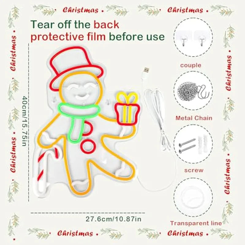 Gingerbread Man Christmas Neon Led Sign