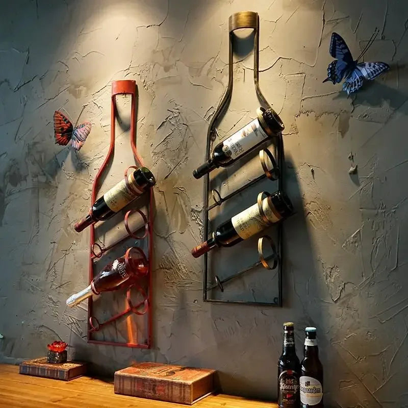 Simple Iron Art Wall Mounted Wine Rack Decorative Hanging Red Wine Holder Creative Home Decor Products Wine Basket/Stand