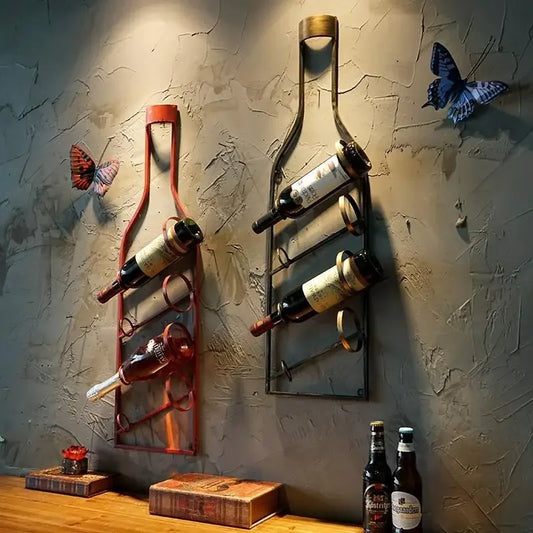 Simple Iron Art Wall Mounted Wine Rack Decorative Hanging Red Wine Holder Creative Home Decor Products Wine Basket/Stand
