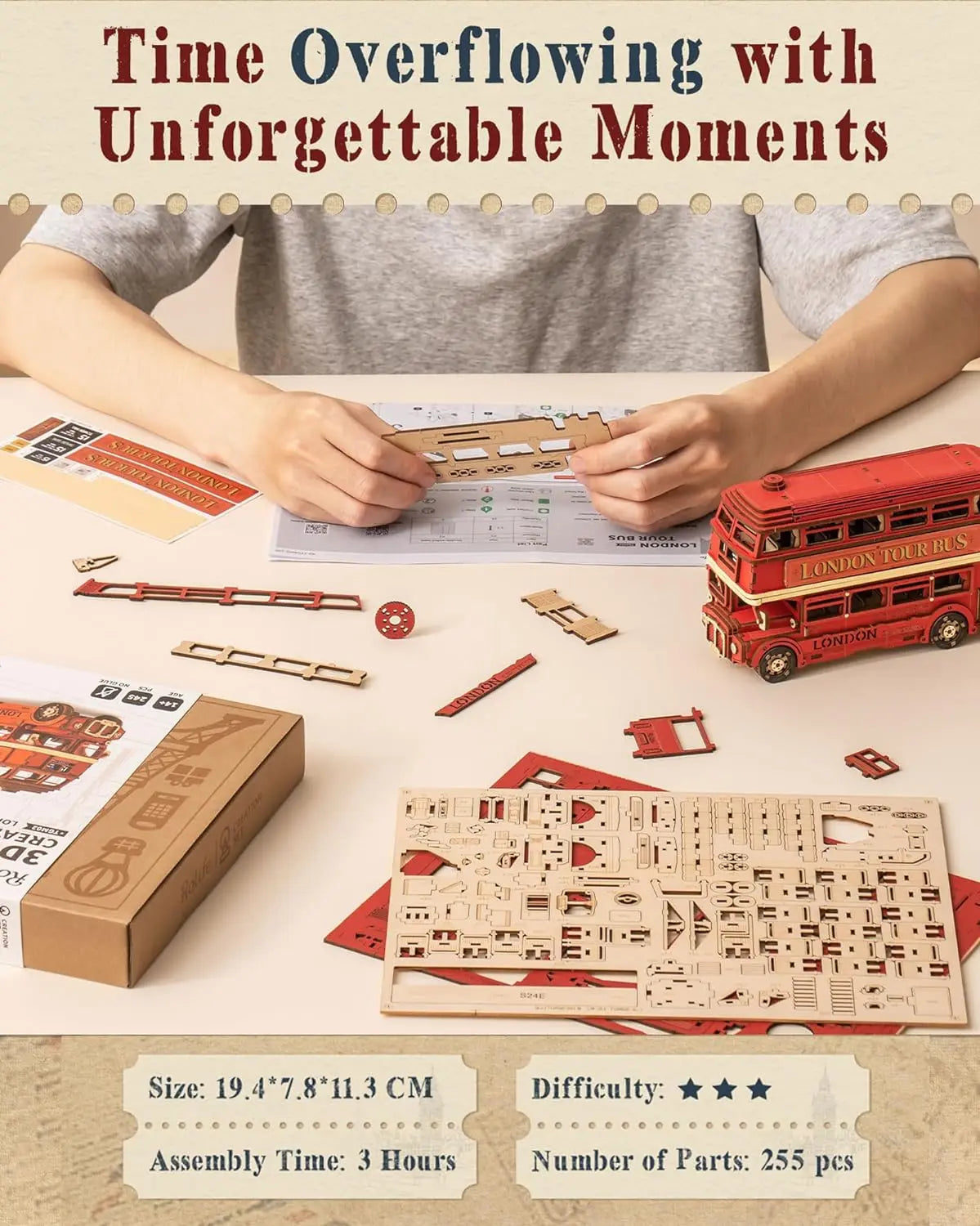 Robotime London Tour Bus 3D Wooden Puzzle