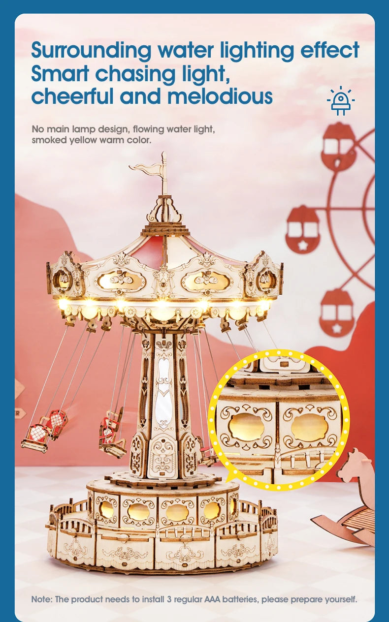 Roboitme Music Box Christmas Melody Swing 3D Wooden Puzzle