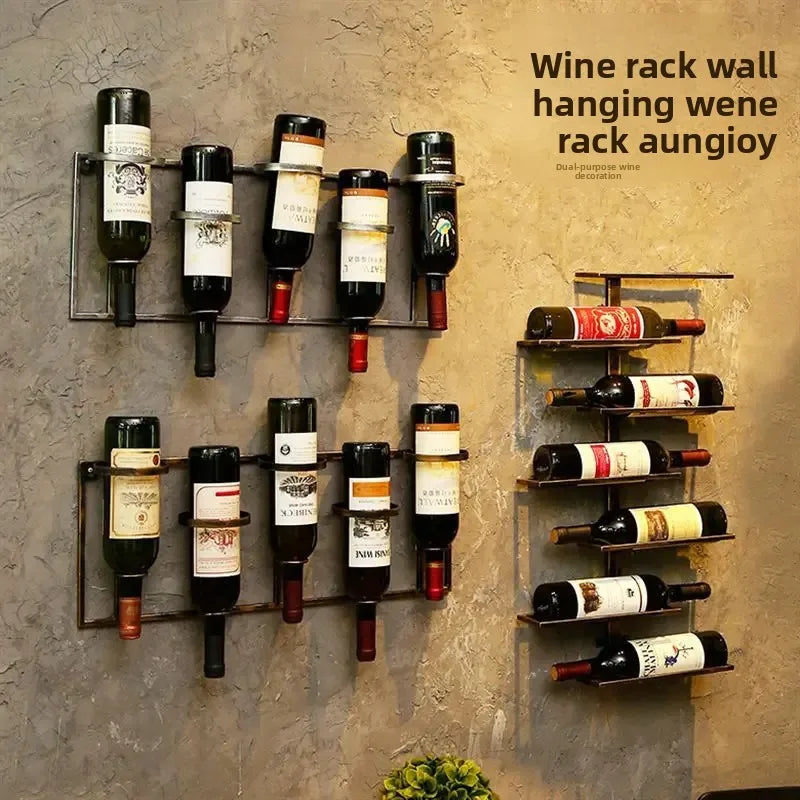 Simple Iron Art Wall Mounted Wine Rack Decorative Hanging Red Wine Holder Creative Home Decor Products Wine Basket/Stand