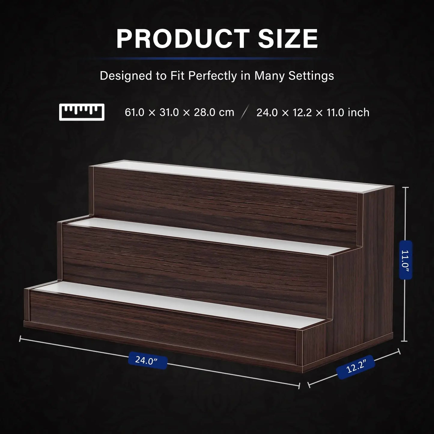 Cubehom LED Bottle Display Shelf, 3 Step Freestanding Bar Shelf with App & Remote Control, Illuminated Drinks Rack, Walnut