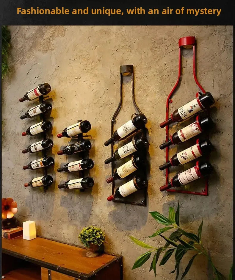 Simple Iron Art Wall Mounted Wine Rack Decorative Hanging Red Wine Holder Creative Home Decor Products Wine Basket/Stand